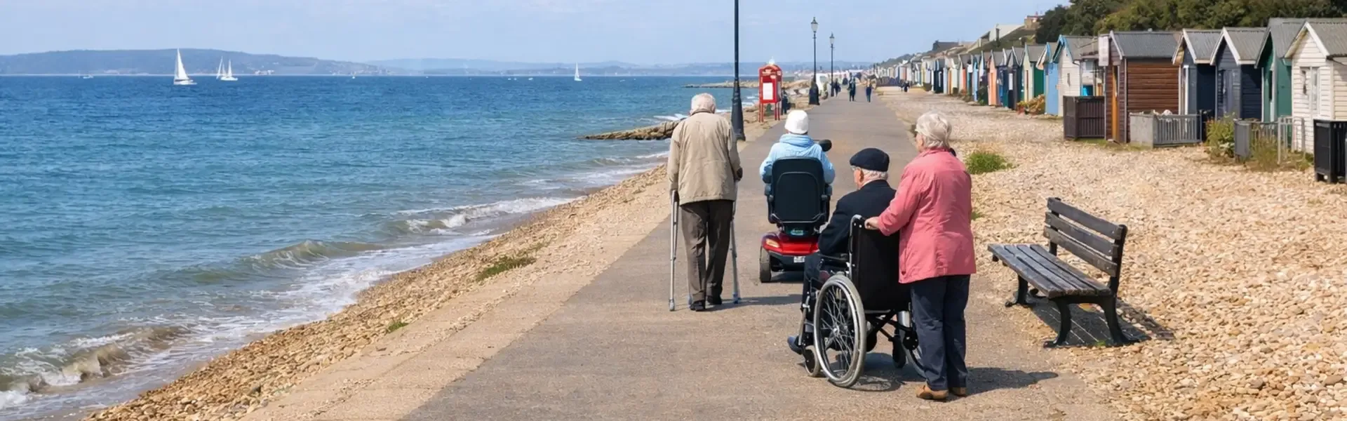 People walking and using mobility equipment near Lee-on-the-Solent